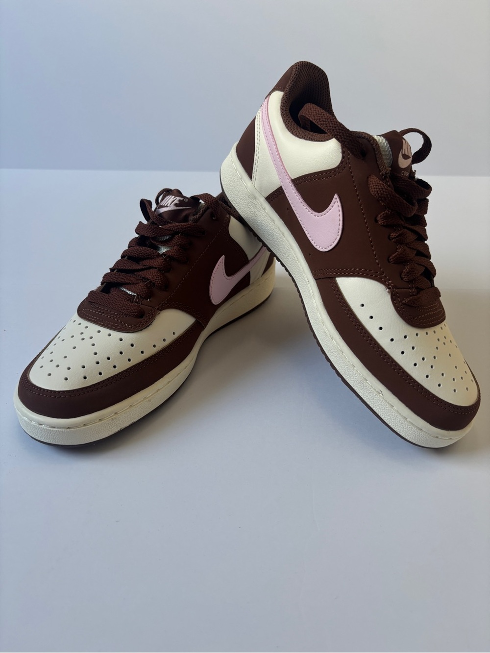 Nike Women’s Low-Top Court Vision Sneakers in Brown, Cream & Light Pink